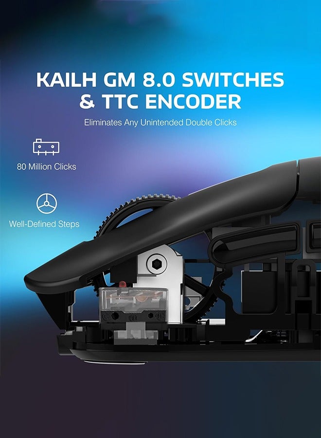 هجوم القرش ماوس قيمنق،X3PRO ماوس ألعاب لاسلكي خفيف الوزن مع وضع ثلاثي (سلكي / 2.4 جيجا هرتز / بت) ، مستشعر بصري باو 3395 ، 26 كيلو نقطة في البوصة ، بطارية طويلة ، أزرار قابلة للبرمجة لـ وين 11 / إكس بوكس / بس / ماك (أسود) - Image 5